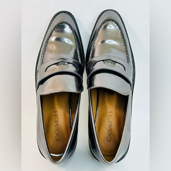 Coach Heath Block Heel Penny Loafer Mirror Metallic Leather size 9 EUC - Picture 3 of 11